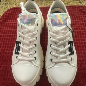 Palladium White Platform Sneakers with Iridescent Accents